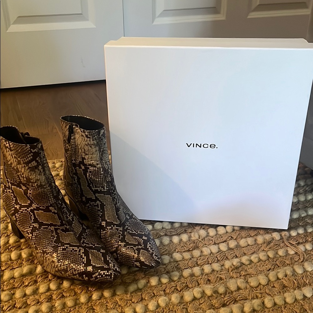 Vince Brown Ankle Booties with Snakeskin Pattern